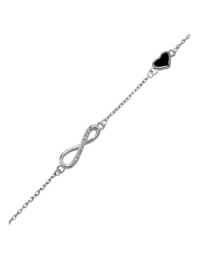 BRACELET EN ARGENT INFINI AVEC PIERRES ET COEUR NOIR