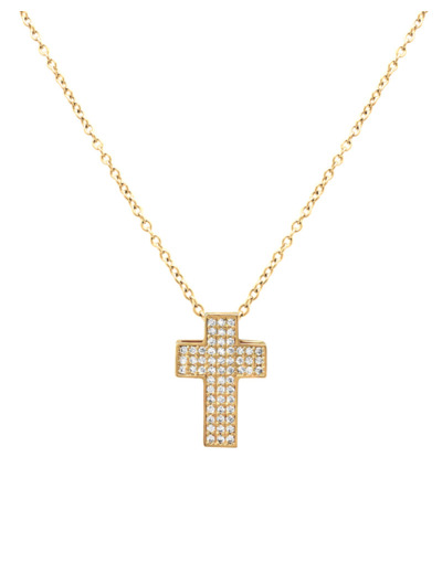 COLLIER EN ACIER DORE PENDENTIF CROIX AVEC PIERRES