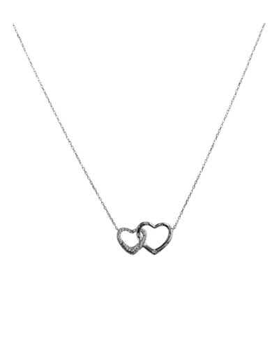 COLLIER EN ARGENT MOTIF 2 COEURS AVEC PIERRES