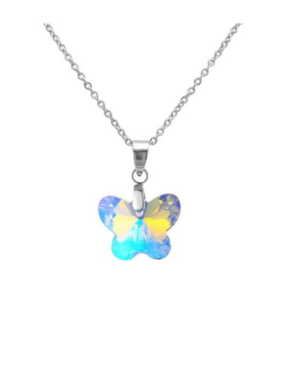 COLLIER EN ACIER AVEC PENDENTIF STRASS PAPILLON