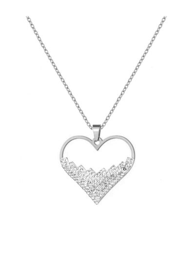 COLLIER EN ACIER PENDENTIF COEUR AVEC STRASS