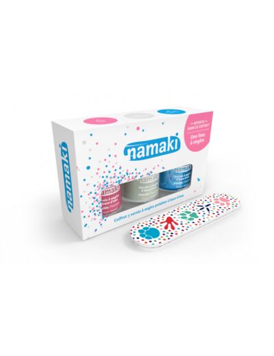 Namaki - Coffret 3 vernis (blanc rose bleu ciel) + lime à o - NA110901