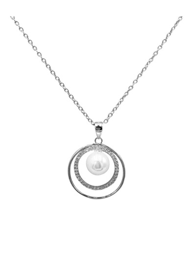 COLLIER EN ARGENT 2 CERCLES AVEC PIERRES ET PERLE