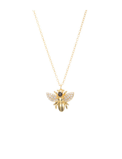 COLLIER EN PLAQUE OR PENDENTIF ABEILLE AVEC PIERRES