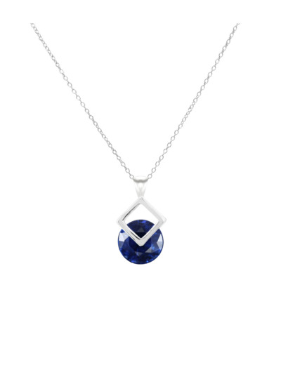 COLLIER EN ARGENT PENDENTIF CARRE SOLITAIRE BLEU