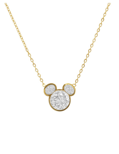 COLLIER EN ACIER DORE MICKEY MOUSE AVEC STRASS