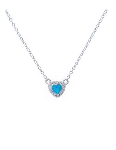 COLLIER EN ARGENT COEUR BLEU CLAIR AVEC PIERRES