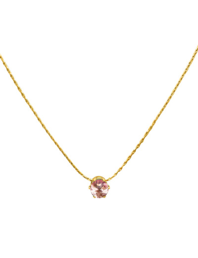 COLLIER EN ACIER DORE AVEC PENDENTIF SOLITAIRE ROSE