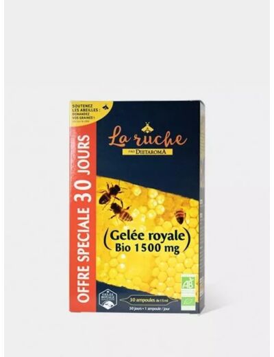 Manino : La Ruche Gelée Royale 1500 mg Bio 20+10amp gratuites