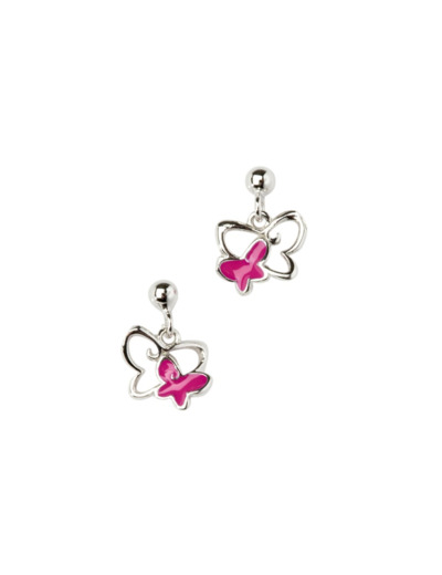 BOUCLES D'OREILLES EN ARGENT PAPILLONS ROSES