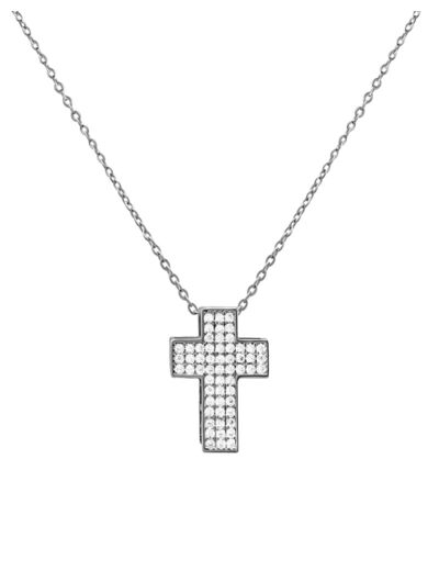 COLLIER EN ACIER PENDENTIF CROIX AVEC PIERRES