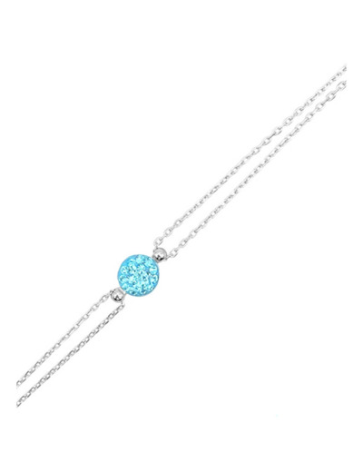 BRACELET EN ARGENT PASTILLES STRASS BLEUS TURQUOISE