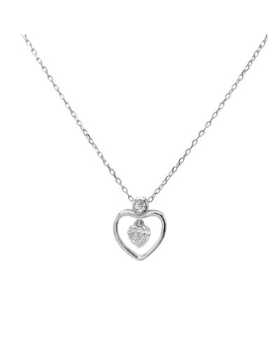 COLLIER EN ARGENT AVEC PENDENTIF COEUR ET PIERRES