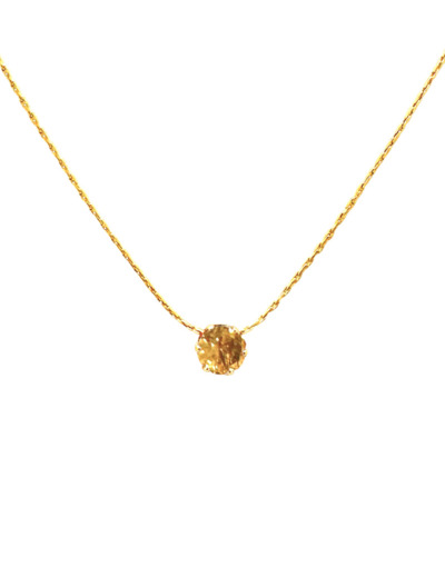 COLLIER EN ACIER DORE AVEC PENDENTIF SOLITAIRE CITRINE