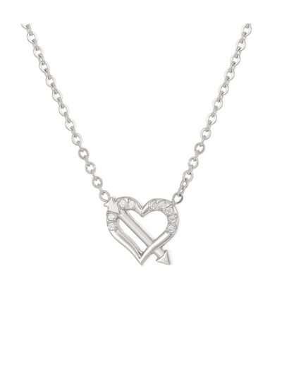 COLLIER EN ACIER MOTIF COEUR AVEC STRASS ET FLECHE