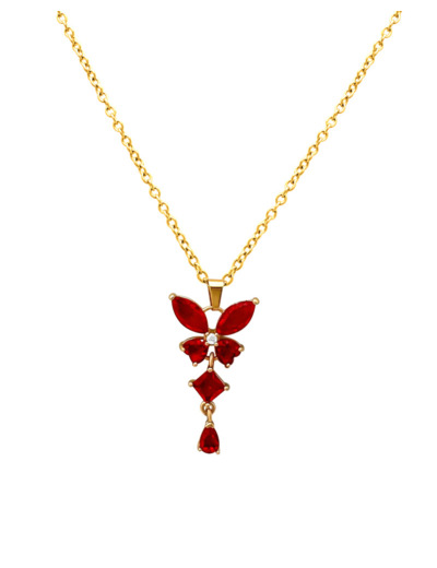 COLLIER EN ACIER PENDENTIF PAPILLON AVEC RUBIS