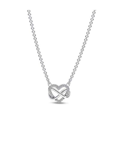 COLLIER EN ARGENT COEUR AVEC PIERRES ET INFINI CROISE