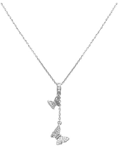 COLLIER EN ACIER PENDENTIF DOUBLE PAPILLONS ET STRASS