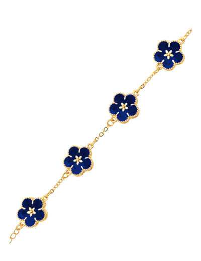 BRACELET EN ACIER DORE AVEC FLEURS BLEU NUIT