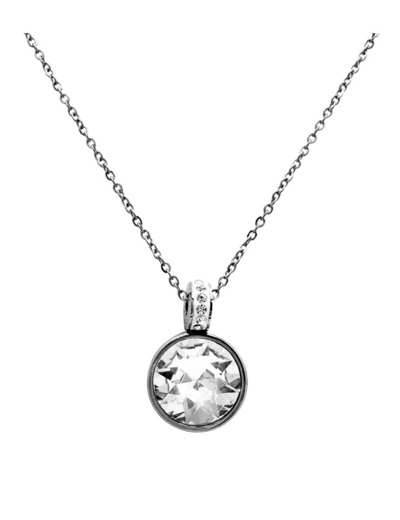 COLLIER EN ACIER PENDENTIF AVEC STRASS ET SOLITAIRE