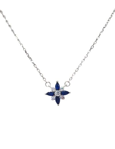 COLLIER EN ARGENT MOTIF FLEUR AVEC PIERRES BLEUES ET BLANCHES