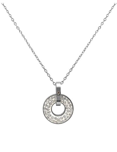 COLLIER EN ACIER PENDENTIF ROND AVEC STRASS