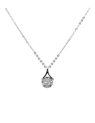 COLLIER EN ARGENT PENDENTIF FLOCHE AVEC SOLITAIRE