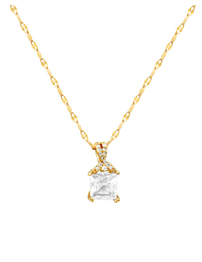 COLLIER EN ACIER DORE PENDENTIF CARRE AVEC SOLITAIRE