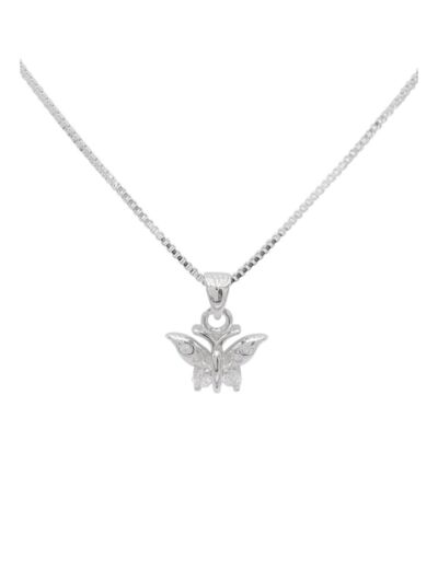 COLLIER EN ARGENT AVEC PENDENTIF PAPILLON ET PIERRES