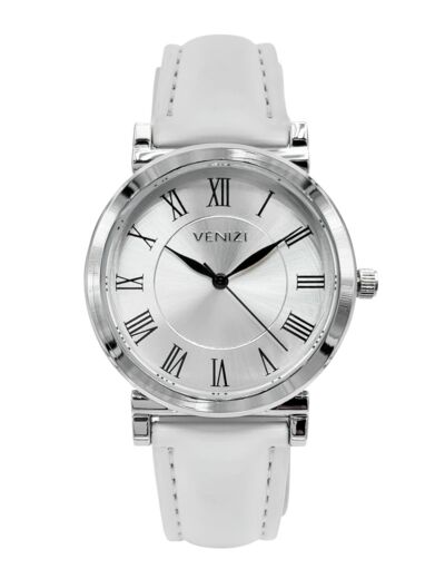 Montre Venizi argentée bracelet cuir blanc