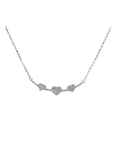 COLLIER EN ARGENT MOTIF 3 COEURS AVEC PIERRES