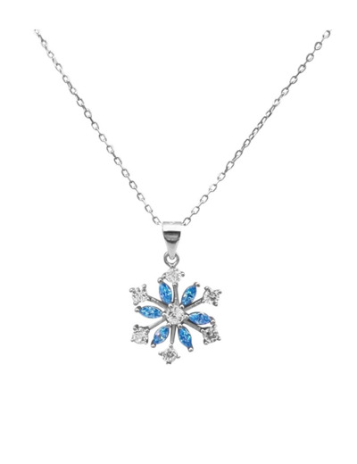 COLLIER EN ARGENT FLOCON DE NEIGE AVEC PIERRES BLANCHES ET BLEUES CLAIRES