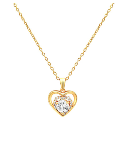 COLLIER EN ACIER DORE AVEC PENDENTIF COEUR ET ZIRCONIUM