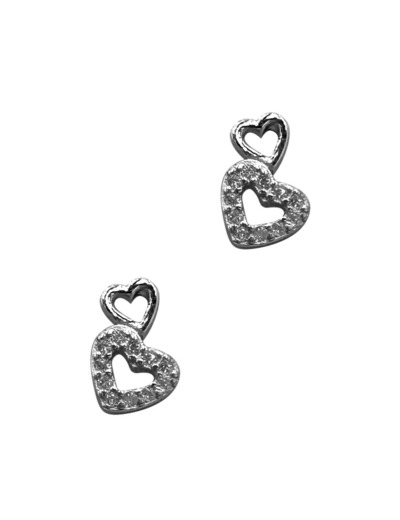 BOUCLES D'OREILLES EN ARGENT 2 COEURS AVEC PIERRES