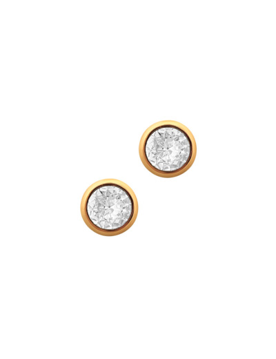 BOUCLES D'OREILLES EN ACIER DORE AVEC SOLITAIRE BOMBE