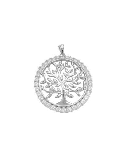 PENDENTIF EN ARGENT ARBRE DE VIE ET CERCLE AVEC PIERRES