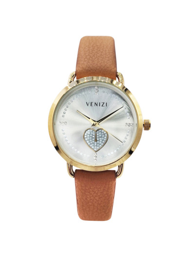 Montre Venizi dorée bracelet cuir brun