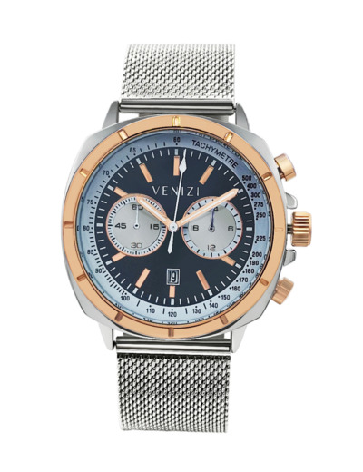 Montre Venizi argentée et rosé avec dateur bracelet métallique