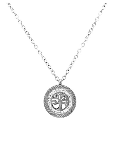 COLLIER EN ACIER ARBRE DE VIE ET STRASS