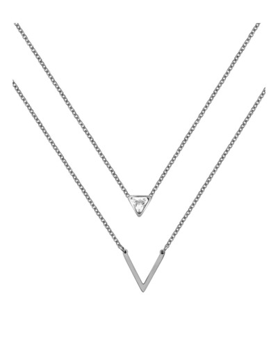 COLLIER EN ACIER 2 MAILLES AVEC PIERRE TRIANGULAIRE ET V