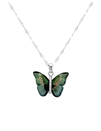 COLLIER PENDENTIF PAPILLON VERT-BLEU