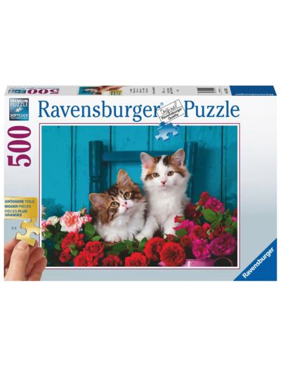 Puzzle 500 pièces - Chatons et roses