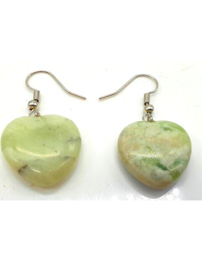 Claraline : Boucles d'Oreilles Coeur Jade Verte