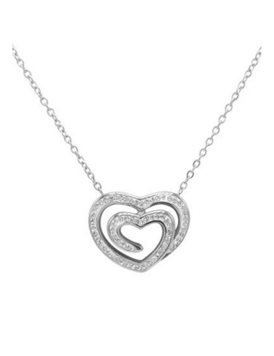 COLLIER EN ACIER PENDENTIF COEUR AVEC STRASS