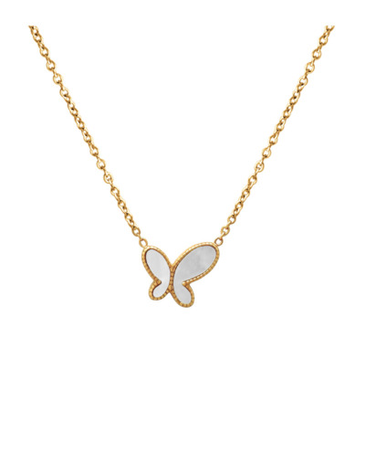 COLLIER EN ACIER DORE PAPILLON AVEC NACRE