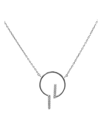 COLLIER EN ARGENT MOTIF CERCLE AVEC 2 BARRES SERTIES DE PIERRES