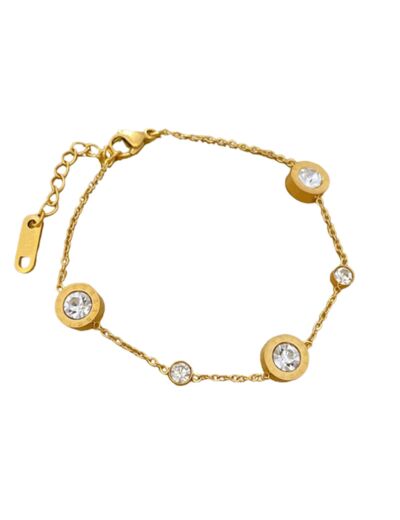 BRACELET EN ACIER DORE RONDS AVEC CHIFFRES ROMAINS ET STRASS