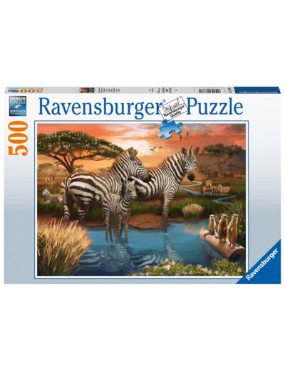 Puzzel 500 stukjes  - Zebra's bij de drinkplaats