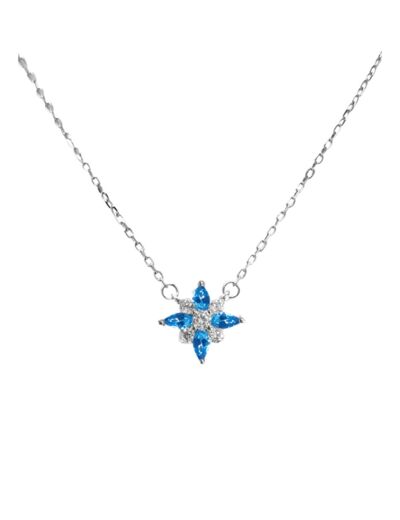 COLLIER EN ARGENT MOTIF FLEUR AVEC PIERRES BLANCHES ET BLEU CLAIR