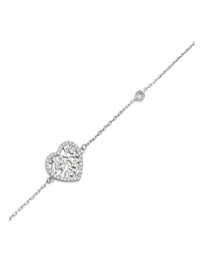 BRACELET EN ARGENT COEUR ARBRE DE VIE ET SOLITAIRE